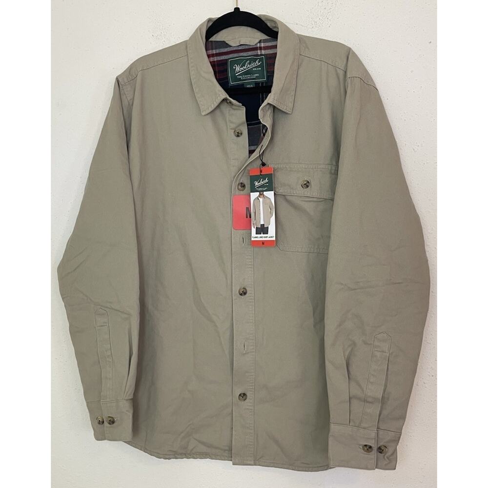 Woolrich Flannel Lined Shirt Jacket Pockets Mens Tan Medium NWT